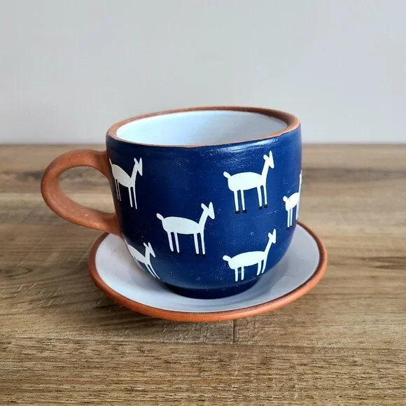 Peru red clay handmade hand painted tea/coffee cup with saucer. - Picture 4 of 6